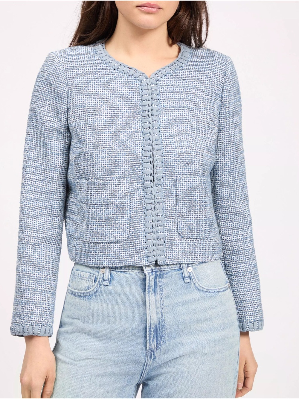 rag & bone Light Blue Tweed Cropped Blazer